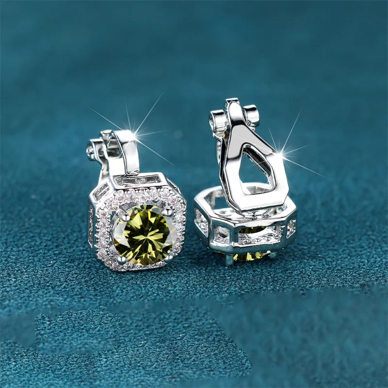 Female Cute Small Clip Earrings White Zircon Round Stone Earrings For Women Vintage Silver Color Crystal Jewelry Bridal Earrings