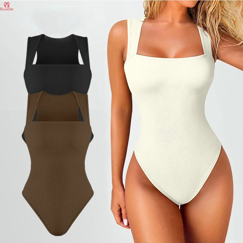 GUUDIA Sexy Summer High Waist for Women Cupless Comfortable Square Collar  Shapewear Ultra Elastic Slim Thong Shapewear Jumpsuit