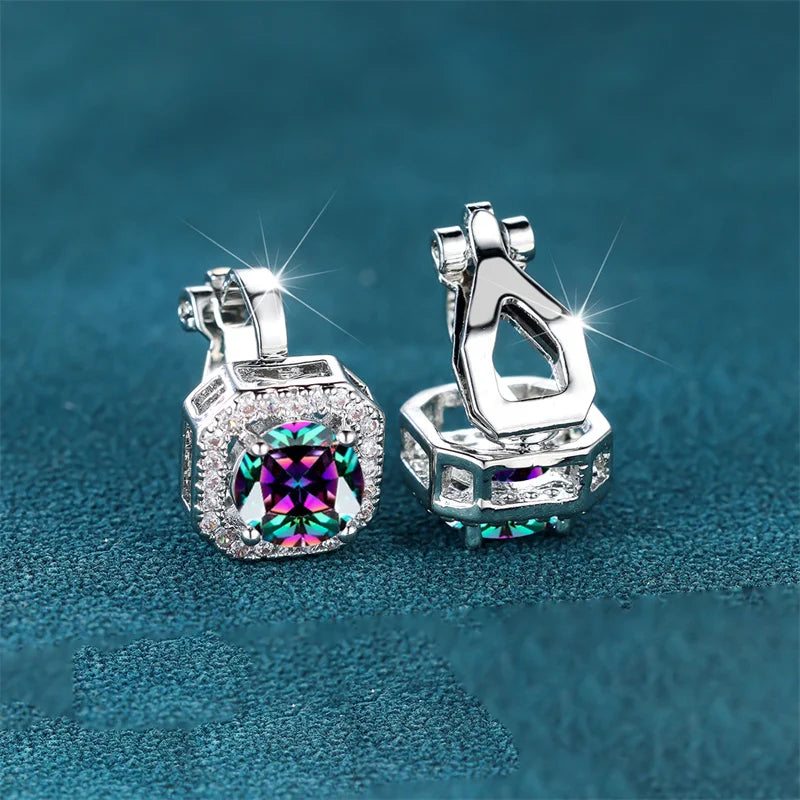 Female Cute Small Clip Earrings White Zircon Round Stone Earrings For Women Vintage Silver Color Crystal Jewelry Bridal Earrings