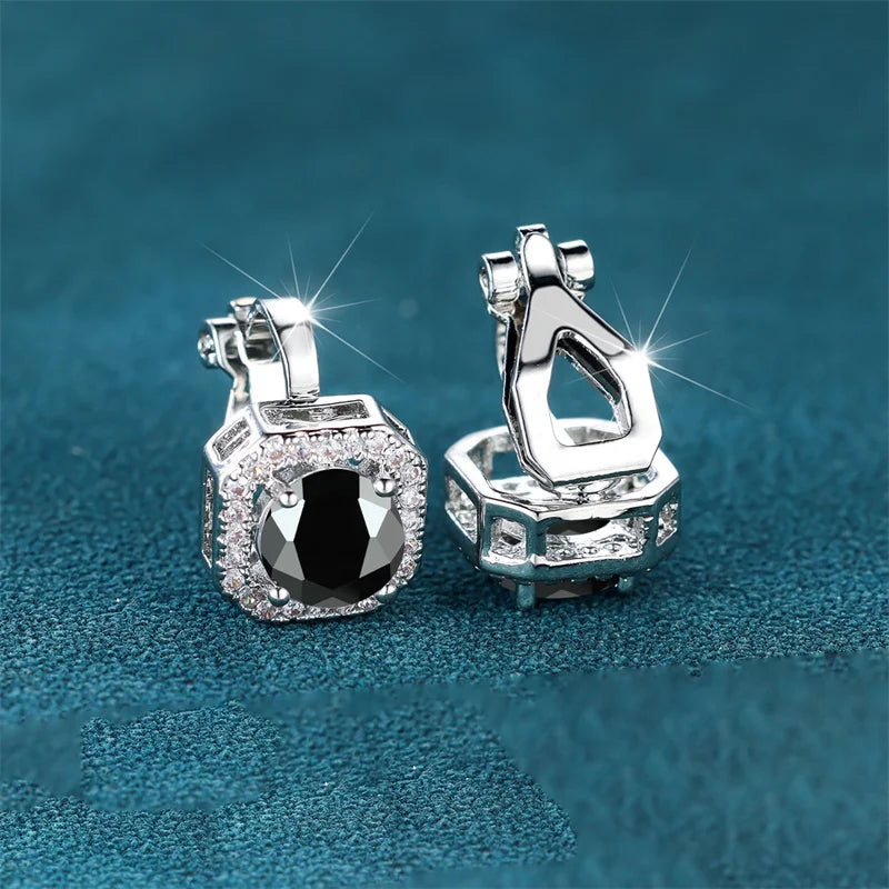 Female Cute Small Clip Earrings White Zircon Round Stone Earrings For Women Vintage Silver Color Crystal Jewelry Bridal Earrings